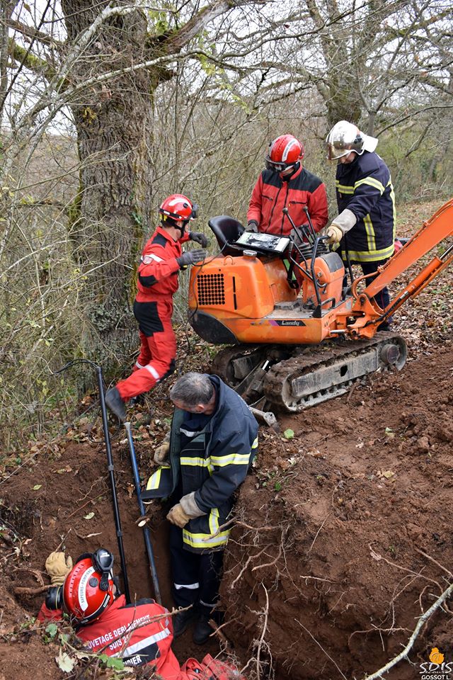 Illustration de l'article : Les pompiers s’emploient pour sortir deux chiens coincés dans un terrier !