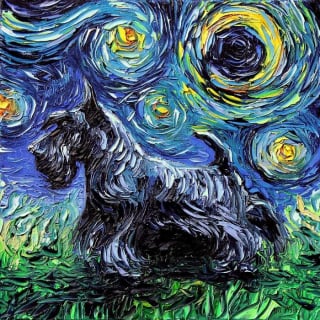 Illustration de l'article : 20 chiens deviennent les personnages centraux de l'oeuvre célèbre de Van Gogh, « La nuit étoilée »