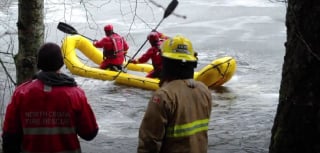 Illustration de l'article : Hypothermie et noyade menaçaient ce chien tombé dans un lac gelé, jusqu’à l’intervention héroïque des pompiers