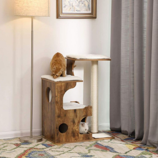 Illustration de l'article : À la découverte de l'arbre à chat et de la maison de toilette Feandrea : qu'en pense notre félin ?