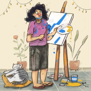 Illustration de l'article : 15 dessins illustrant avec poésie et humour ce qu'était la vie avec un chat pendant le confinement