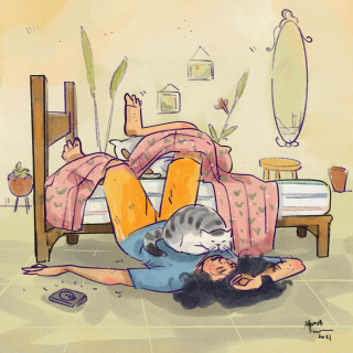 Illustration de l'article : 15 dessins illustrant avec poésie et humour ce qu'était la vie avec un chat pendant le confinement