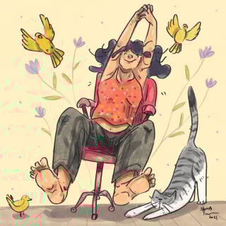 Illustration de l'article : 15 dessins illustrant avec poésie et humour ce qu'était la vie avec un chat pendant le confinement