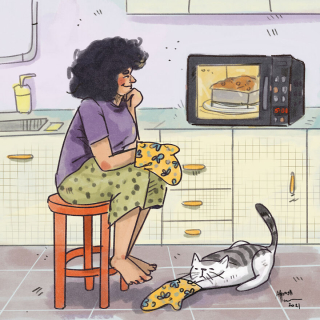 Illustration de l'article : 15 dessins illustrant avec poésie et humour ce qu'était la vie avec un chat pendant le confinement