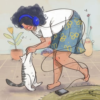 Illustration de l'article : 15 dessins illustrant avec poésie et humour ce qu'était la vie avec un chat pendant le confinement