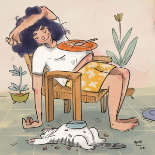 Illustration de l'article : 15 dessins illustrant avec poésie et humour ce qu'était la vie avec un chat pendant le confinement