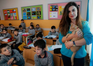 Illustration de l'article : Un chat errant s’invite dans une classe de CE2 et décide de ne plus jamais la quitter