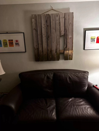 Illustration de l'article : Un morceau de clôture accroché dans le salon où vit cette chatte immortalise le jour où son existence a basculé