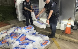 Illustration de l'article : Des sauveteurs déplacent 500 kilogrammes de glace pour venir en aide à un chaton piégé derrière un congélateur