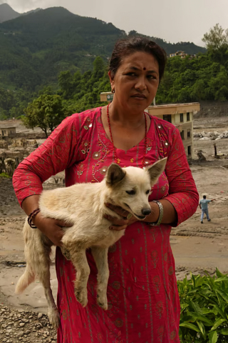 Illustration de l'article : De retour dans sa maison inond&eacute;e, cette femme cherche des traces de sa chienne sourde