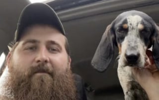 Illustration de l'article : Alors qu'il refusait d'adopter depuis la perte de sa chienne malade, cet homme recueille d&eacute;finitivement un animal trouv&eacute; sur la route