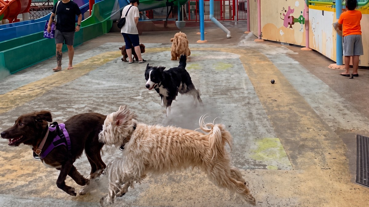 Illustration : "296 chiens réunis dans un parc aquatique battent le record du monde de participants à une fête de piscine"