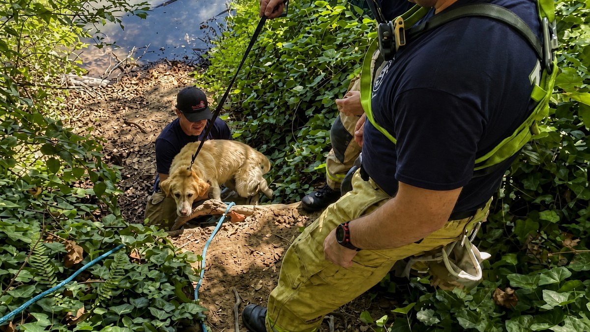 Illustration : "Cette Labrador de 36 kg s'échappe de sa laisse et se retrouve coincée dans une rivière"