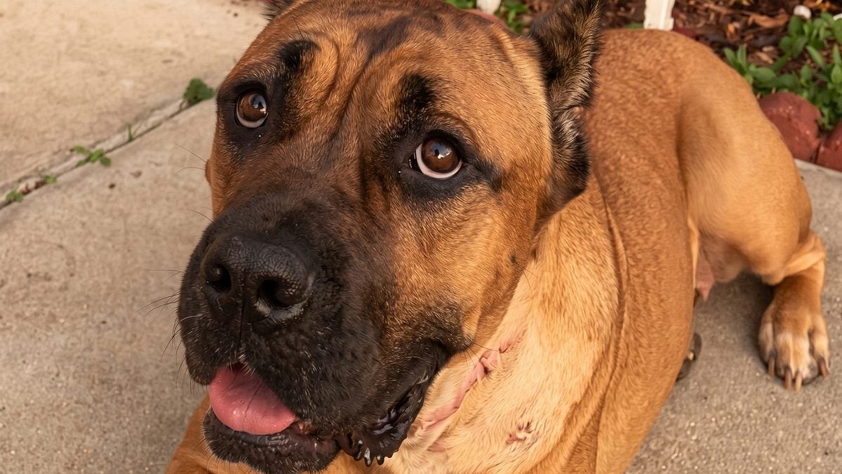 Illustration : "Poignardée pendant un cambriolage, cette Cane Corso porte encore sur son pelage le message tagué par les intrus"