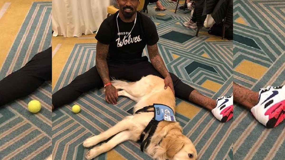 Illustration : "Grâce au soutien d'un chien d'assistance un joueur de NBA revient plus fort ! "
