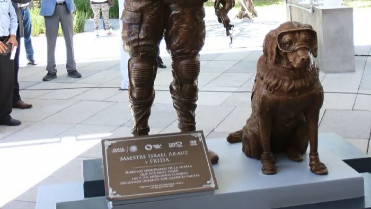 Illustration : "Une statue en hommage à un chien de secours et son maître au Mexique"