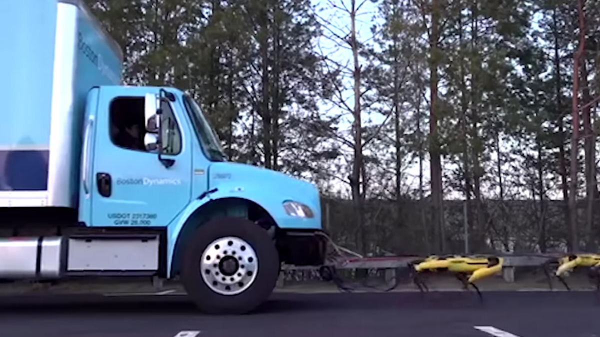 Illustration : "(Vidéo) L’incroyable force de ces chiens robots qui tractent un camion"