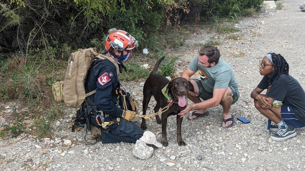 Illustration : "Interpellé par les cris d'un propriétaire paniqué, un ambulancier descend 20 mètres en rappel pour tenter de sauver son chien !"