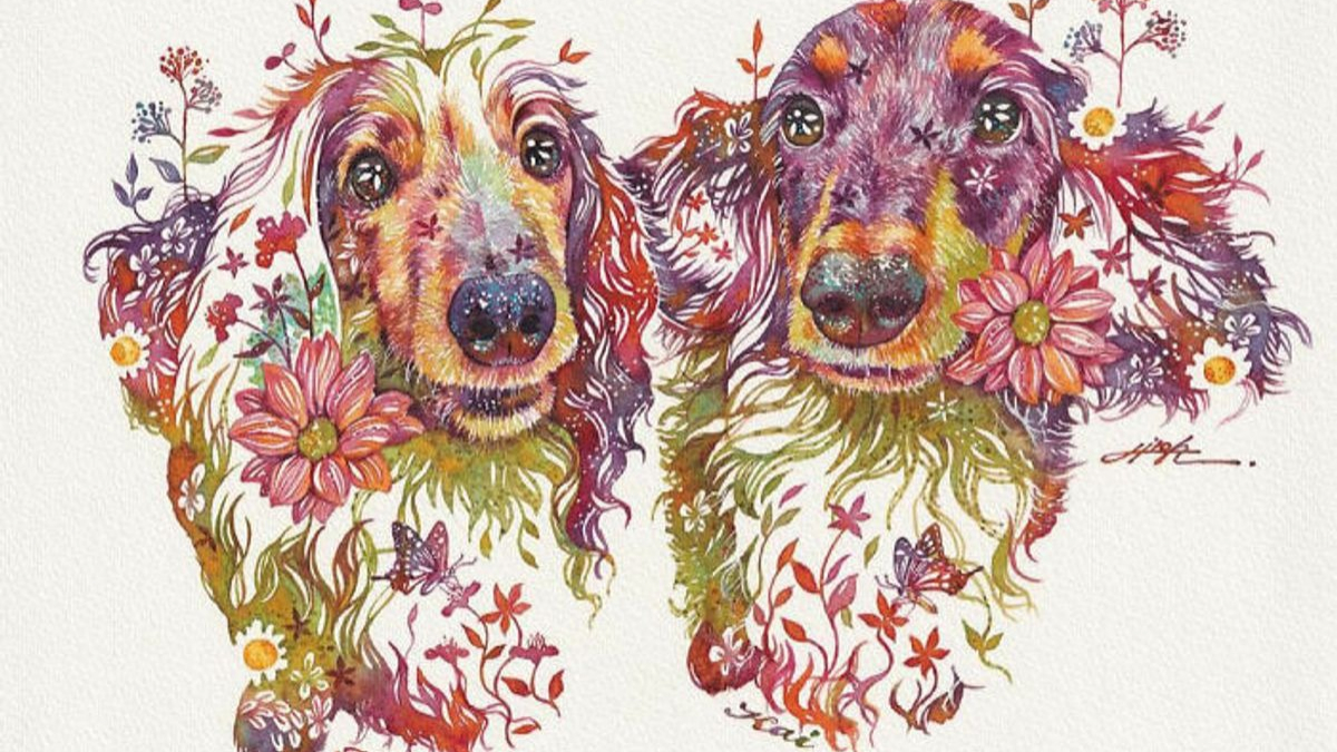 Illustration : "20 jolies peintures à l'aquarelle représentant des animaux composés de motifs floraux"