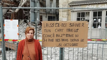Illustration : 1 semaine après l'effondrement de son immeuble, une femme lance une pétition pour pouvoir sauver son chat bloqué dans le bâtiment voisin