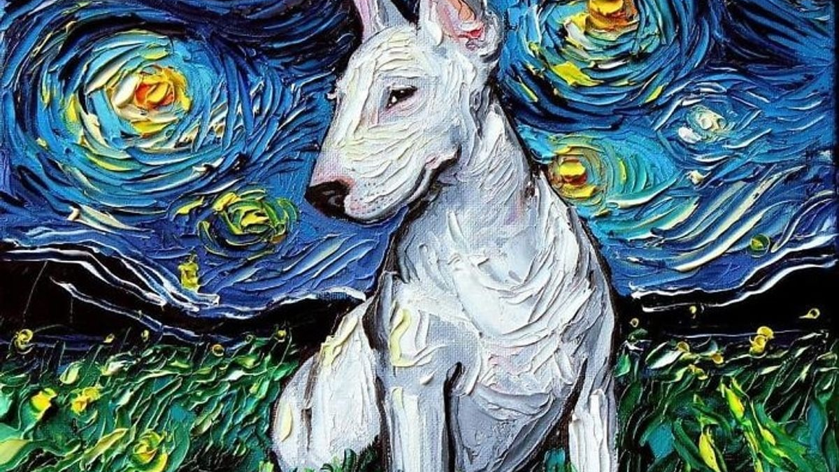 Illustration : "20 chiens deviennent les personnages centraux de l'oeuvre célèbre de Van Gogh, « La nuit étoilée »"