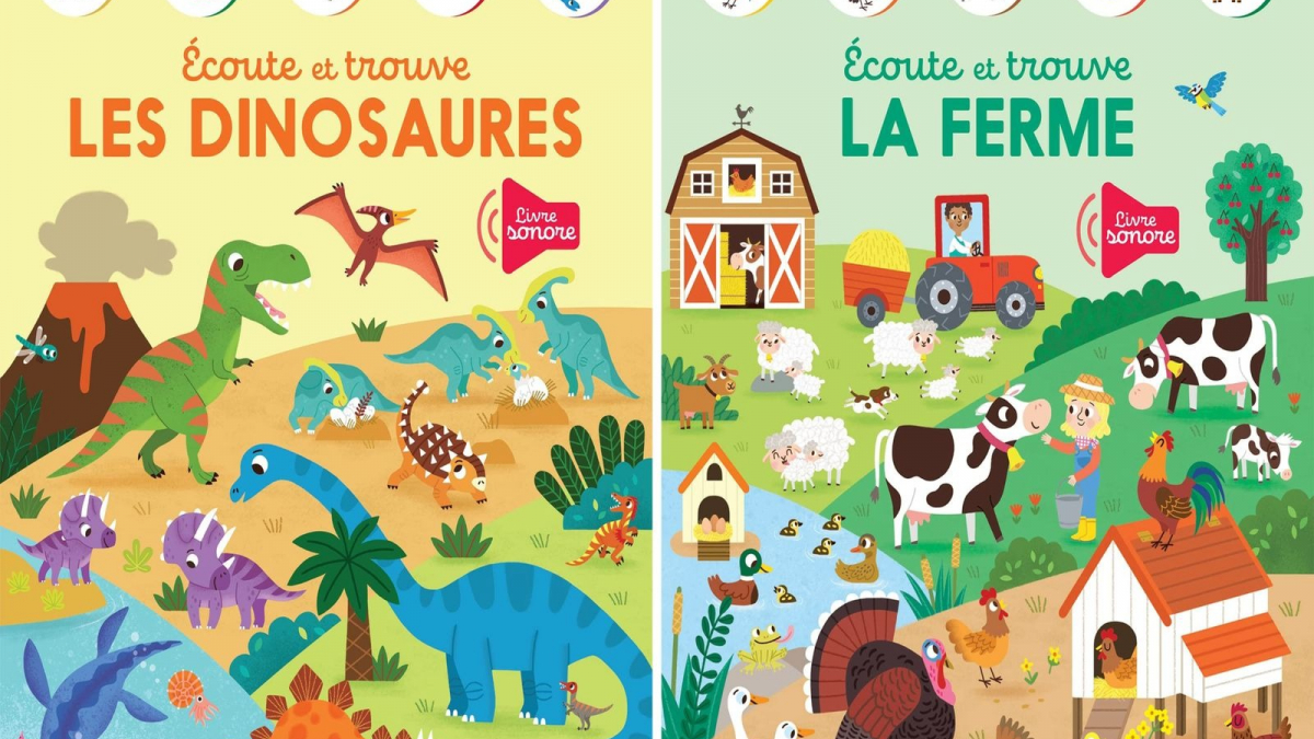 Illustration : "Ces livres sonores magnifiquement illustrés invitent les tout-petits à découvrir les dinosaures et la ferme !"