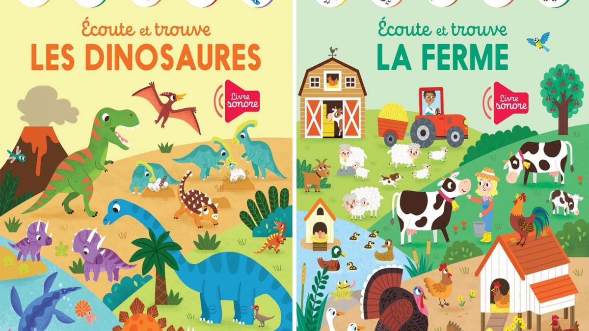 Illustration : "Ces livres sonores magnifiquement illustrés invitent les tout-petits à découvrir les dinosaures et la ferme !"