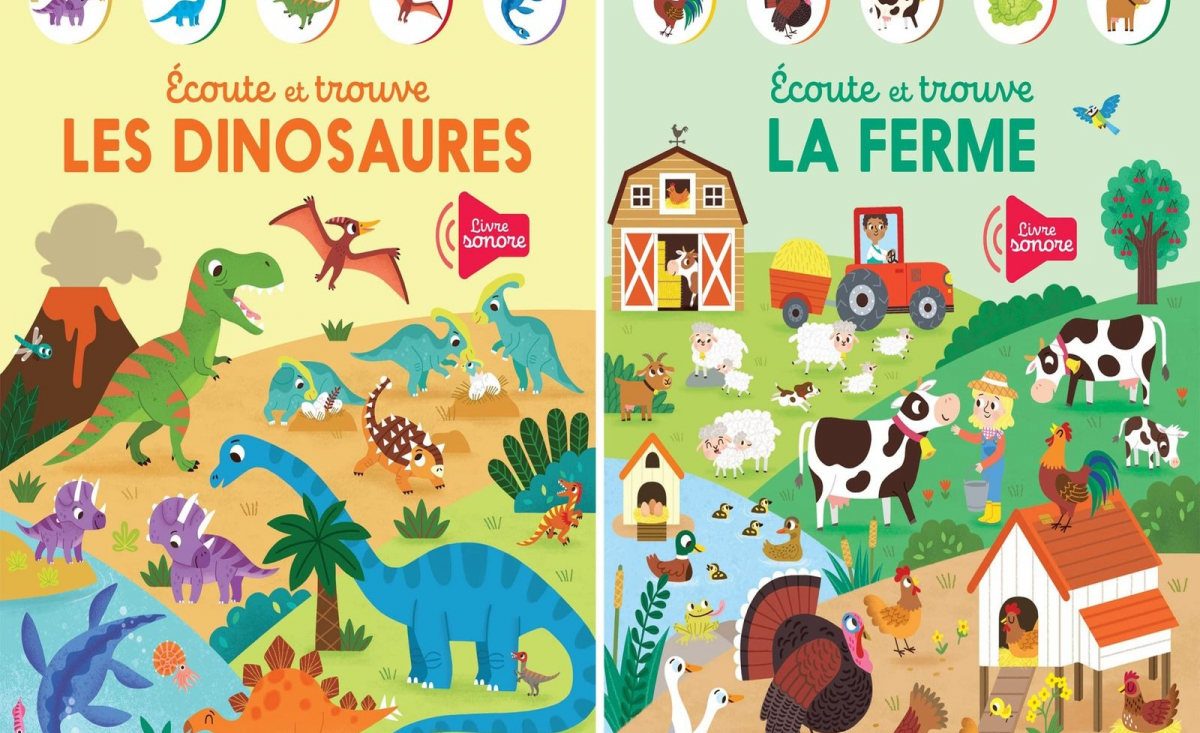 Illustration : "Ces livres sonores magnifiquement illustrés invitent les tout-petits à découvrir les dinosaures et la ferme !"