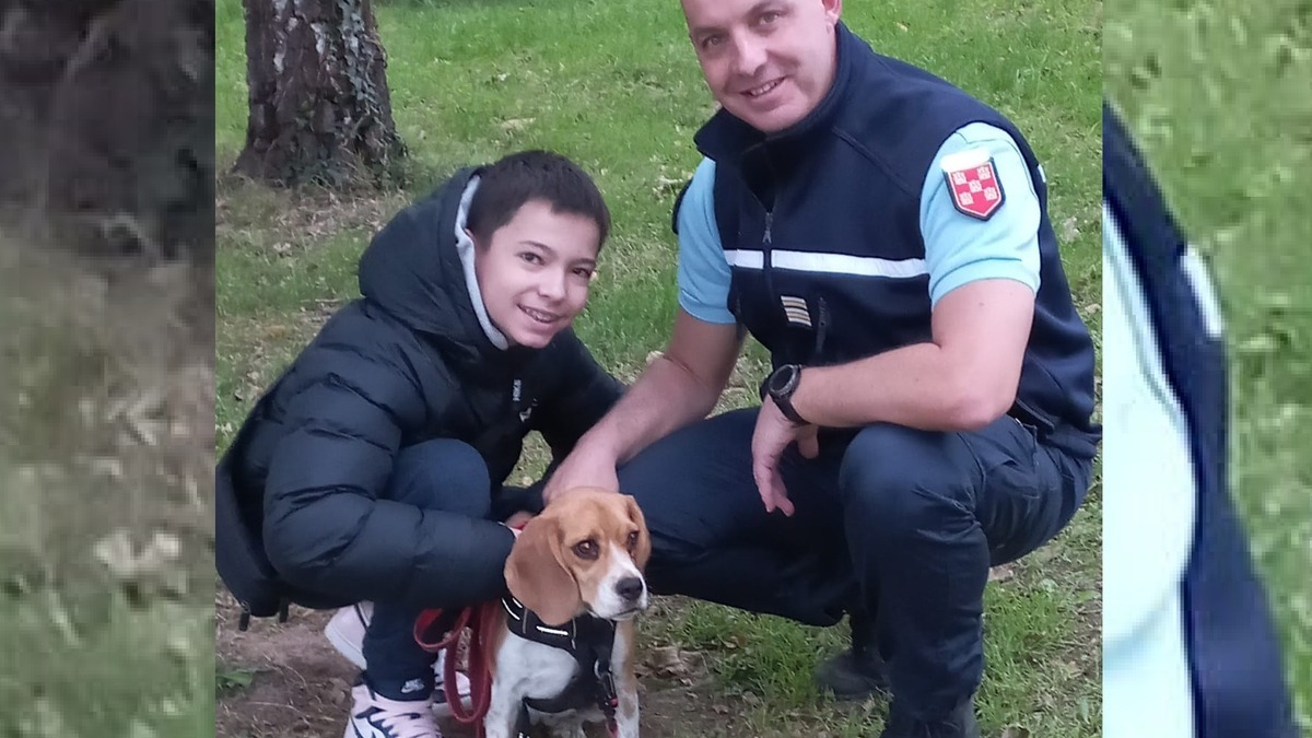 Illustration : "Un garçon et sa chienne perdue réunis grâce à un gendarme et sa femme"