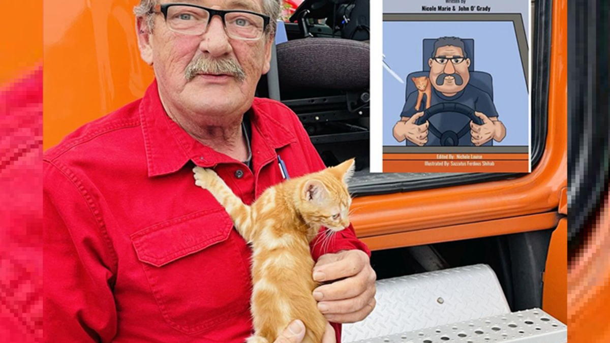 Illustration : "Le passage marquant d'un chaton dans la vie d'un camionneur dont il a conquis et soigné le cœur"