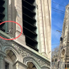 Illustration : Coincé dans le clocher d’une église, un chat espère attirer l'attention et l'aide de ces ouvriers qui s'occupe de la rénovation du monument