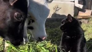 Illustration : Un chat essaie de rejoindre un troupeau de vaches et semble apprécier cette compagnie inhabituelle (vidéo)