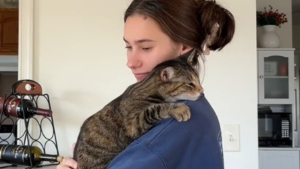 Illustration : Elle adresse un message poignant à la chatte qu'elle vient d'adopter et qui souffre d'hyper-attachement (vidéo)