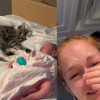 Illustration : Une jeune m&egrave;re fond en larmes en filmant sa chatte s'allonger tendrement contre son b&eacute;b&eacute; nouveau-n&eacute; (vid&eacute;o)