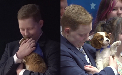 Cette association célèbre son 5000e voeu d'enfant malade exausé en remettant une chienne de soutien émotionnel à un adolescent qui se bat contre la leucémie