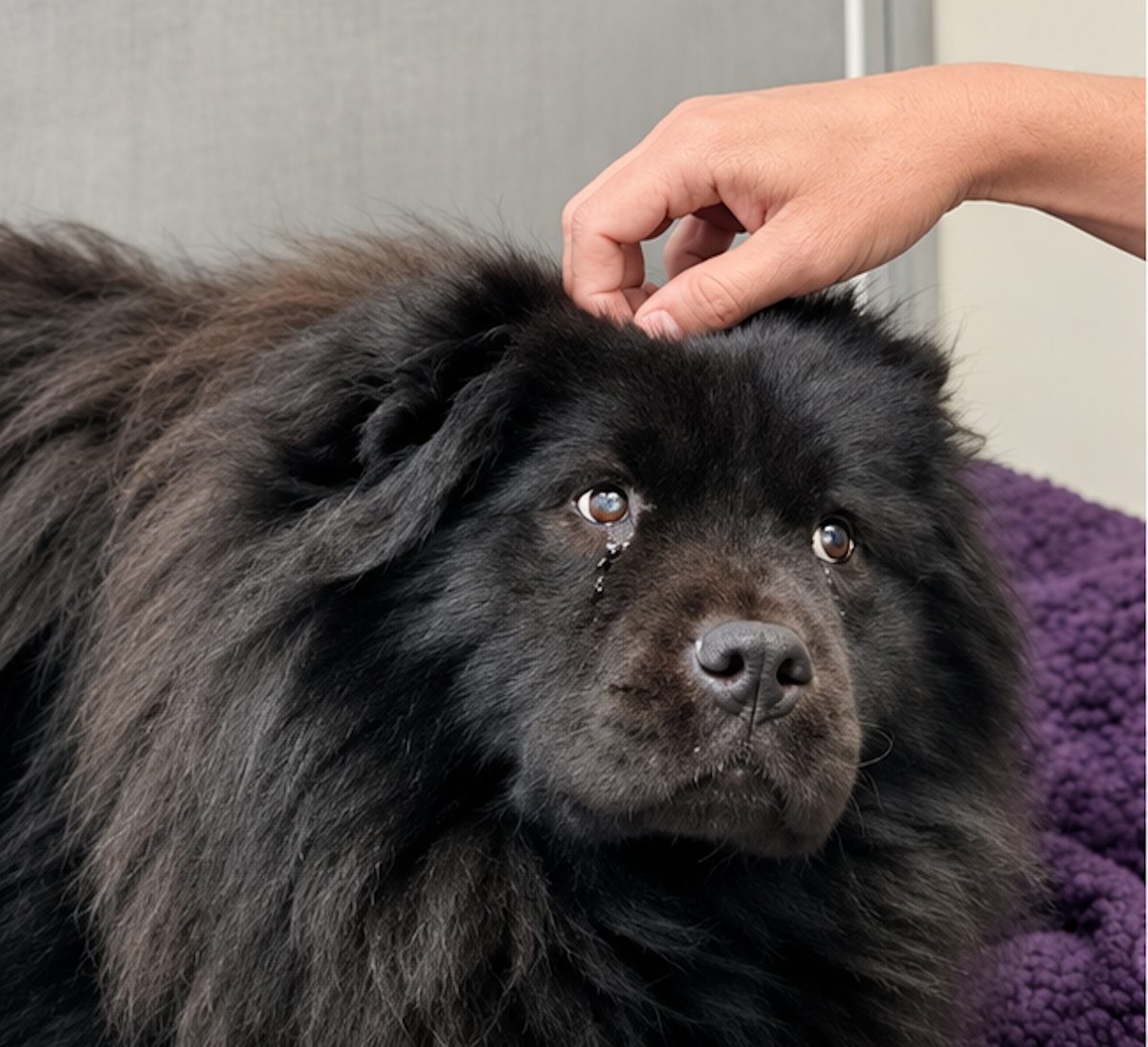 Un Chow Chow se faisant caresser
