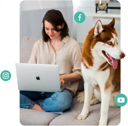femme surfant sur internet avec son chien